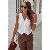 Solid Sleeveless V Neck Button Hollow Out Top - MVTFASHION.COM
