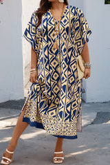 Plus Size All Over Print V Neck Split Dress