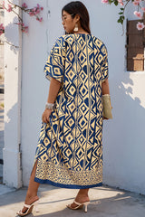Plus Size All Over Print V Neck Split Dress