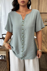 Plus Size Floral Patchwork Ruffle Trim Loose Top