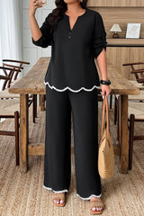 Plus Size Two Pieces Contrast Color Ruffle Trim Sets