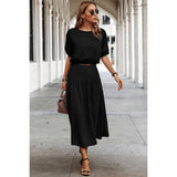 2 Pieces Round Neck Solid Puff Sleeve Ruffle Sets - MVTFASHION.COM