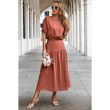 2 Pieces Round Neck Solid Puff Sleeve Ruffle Sets - MVTFASHION.COM