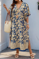 Plus Size All Over Print V Neck Split Dress