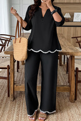 Plus Size Two Pieces Contrast Color Ruffle Trim Sets
