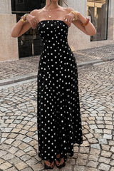 Polka Dot Strapless Sleeveless Chiffon Dress