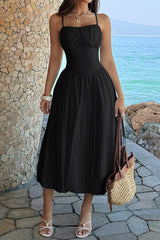 Solid Sleeveless Ruched Bust A Line Dress