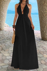 Halter Solid Hide Zipper A Line Maxi Dress