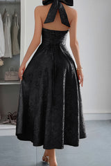 Halter A Line Lace Up Sleeveless Midi Dress
