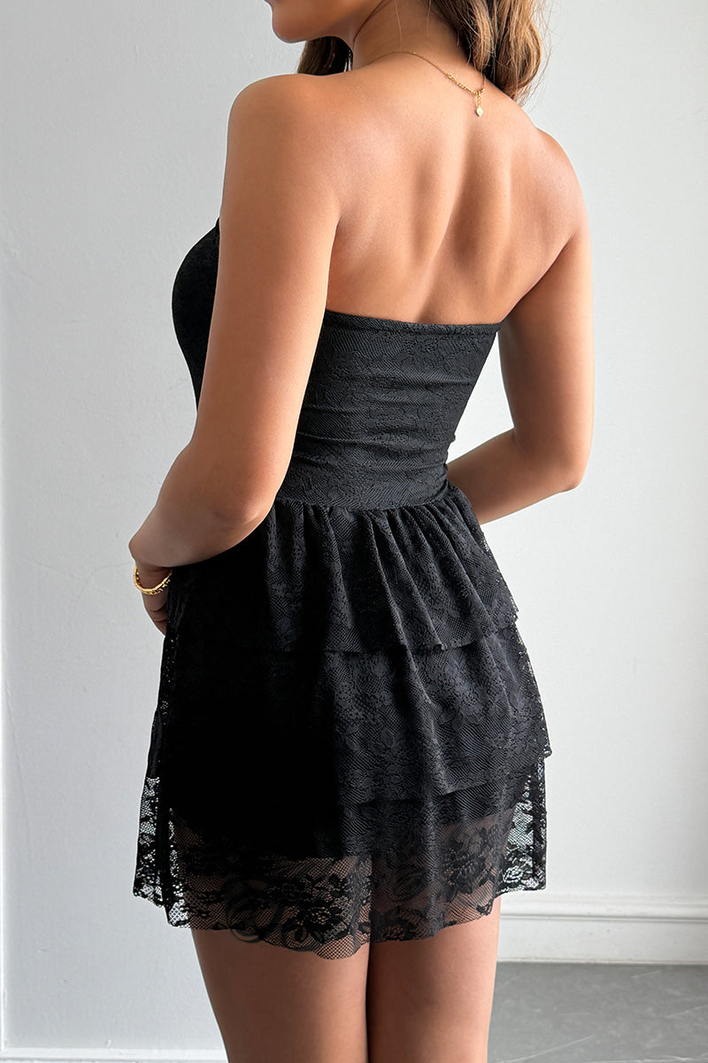 Off Shoulder Strapless Ruffle Lace Mini Dress