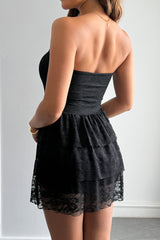 Off Shoulder Strapless Ruffle Lace Mini Dress