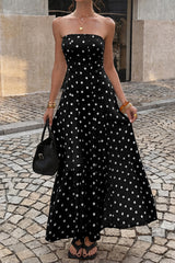 Polka Dot Strapless Sleeveless Chiffon Dress