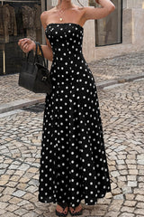 Polka Dot Strapless Sleeveless Chiffon Dress