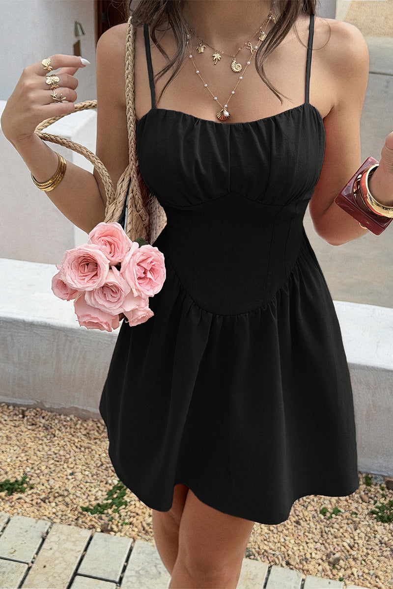 Sleeveless Lace Trim Corset Mini Dress