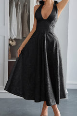 Halter A Line Lace Up Sleeveless Midi Dress