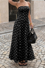 Polka Dot Strapless Sleeveless Chiffon Dress