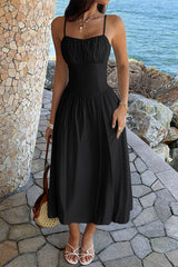 Solid Sleeveless Ruched Bust A Line Dress