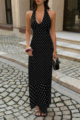 Polkadot Halter Bodycon Sleeveless Long Dress