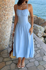 Solid Sleeveless Ruched Bust A Line Dress