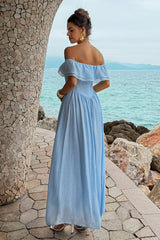 Solid Off Shoulder Corset Ruffle Long Dress
