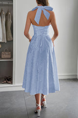Halter A Line Lace Up Sleeveless Midi Dress