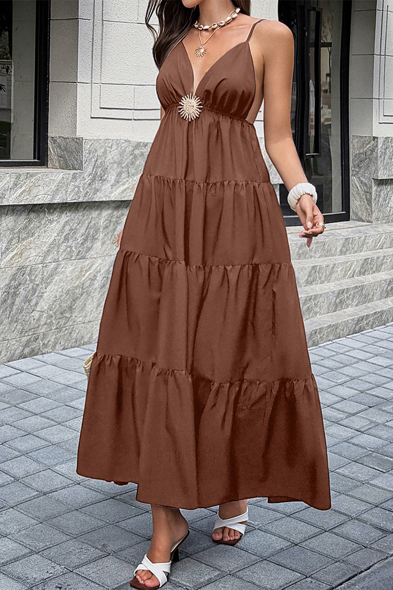 High Waist Sleeveless Open Back Full Dress