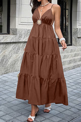High Waist Sleeveless Open Back Full Dress