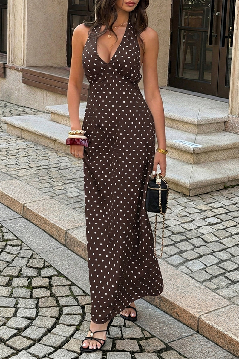 Polkadot Halter Bodycon Sleeveless Long Dress