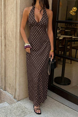 Polkadot Halter Bodycon Sleeveless Long Dress