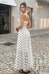 Polka Dot Strapless Sleeveless Chiffon Dress