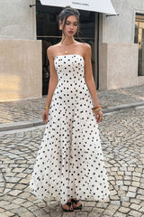 Polka Dot Strapless Sleeveless Chiffon Dress