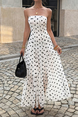 Polka Dot Strapless Sleeveless Chiffon Dress