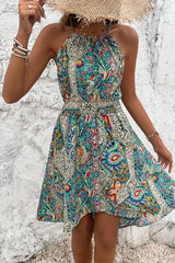 Sleeveless Paisley Print Halter Neck Dress