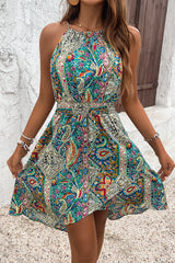 Sleeveless Paisley Print Halter Neck Dress