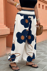 Plus Size Floral Print Elastic Waist Pants