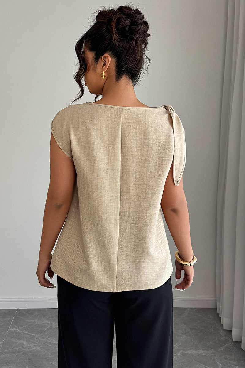 Plus Size Tie Neck Colorblock Sleeveless Blouse