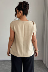 Plus Size Tie Neck Colorblock Sleeveless Blouse