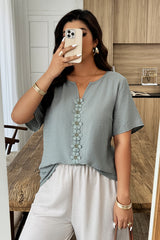 Plus Size Floral Patchwork Ruffle Trim Loose Top