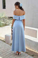 Off Shoulder Solid Backless Full Elegant Dress