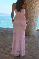 Solid Off Shoulder Bodycon Lace Maxi Dress
