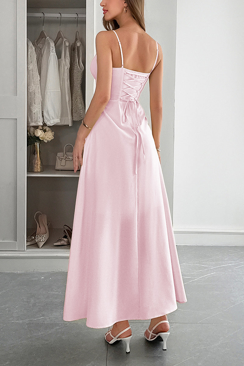 Solid Temperament Elegant Bohmia Halter Belt Dress