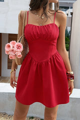 Sleeveless Lace Trim Corset Mini Dress