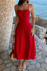 Solid Sleeveless Ruched Bust A Line Dress