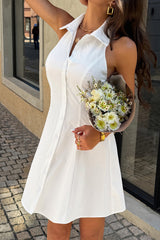 Solid Sleeveless Front Button Sleeveless Mini Dress