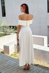 Off Shoulder Solid Backless Full Elegant Dress