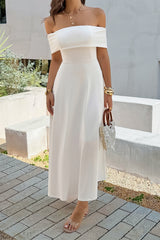 Off Shoulder Solid Backless Full Elegant Dress