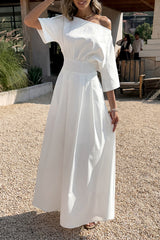 One Shoulder Asymmetrical Neck Waist Full Dress