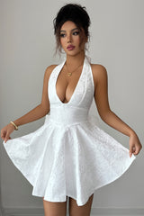 Halter V Neck Back Cross Knot Embroidery Dress