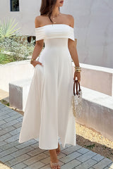 Off Shoulder Solid Backless Full Elegant Dress