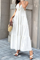 High Waist Sleeveless Open Back Full Dress